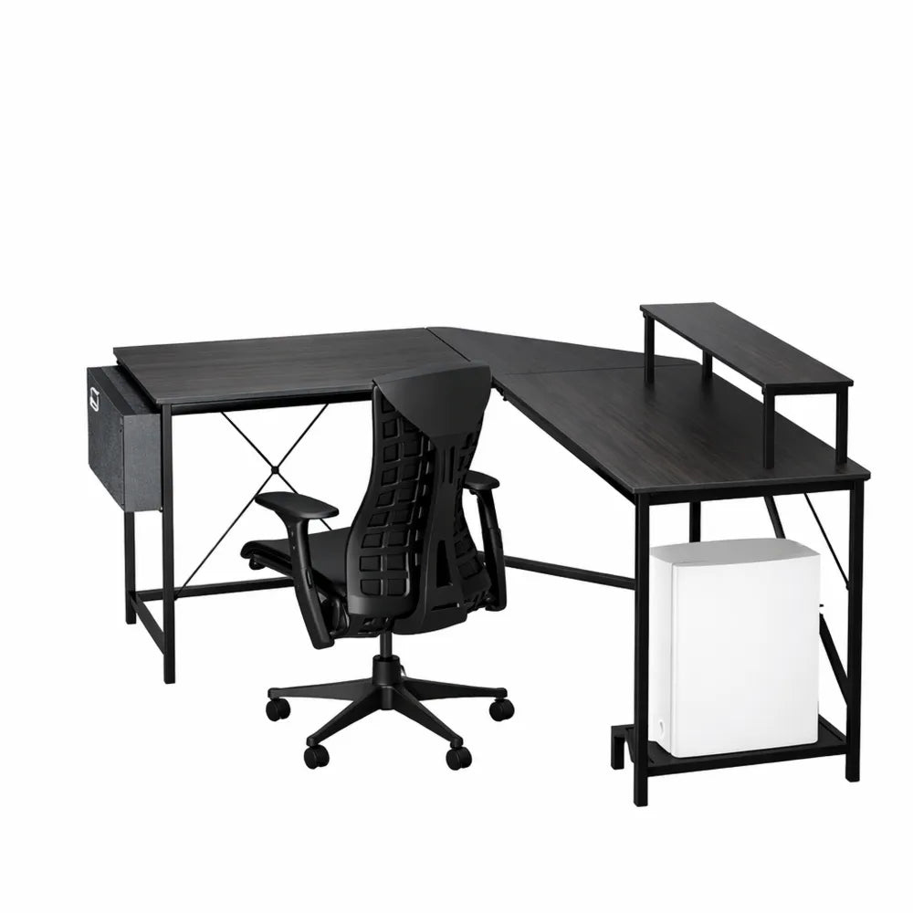 Bureau d'angle ergonomique pour gaming 105cmx80cm avec support d'écran