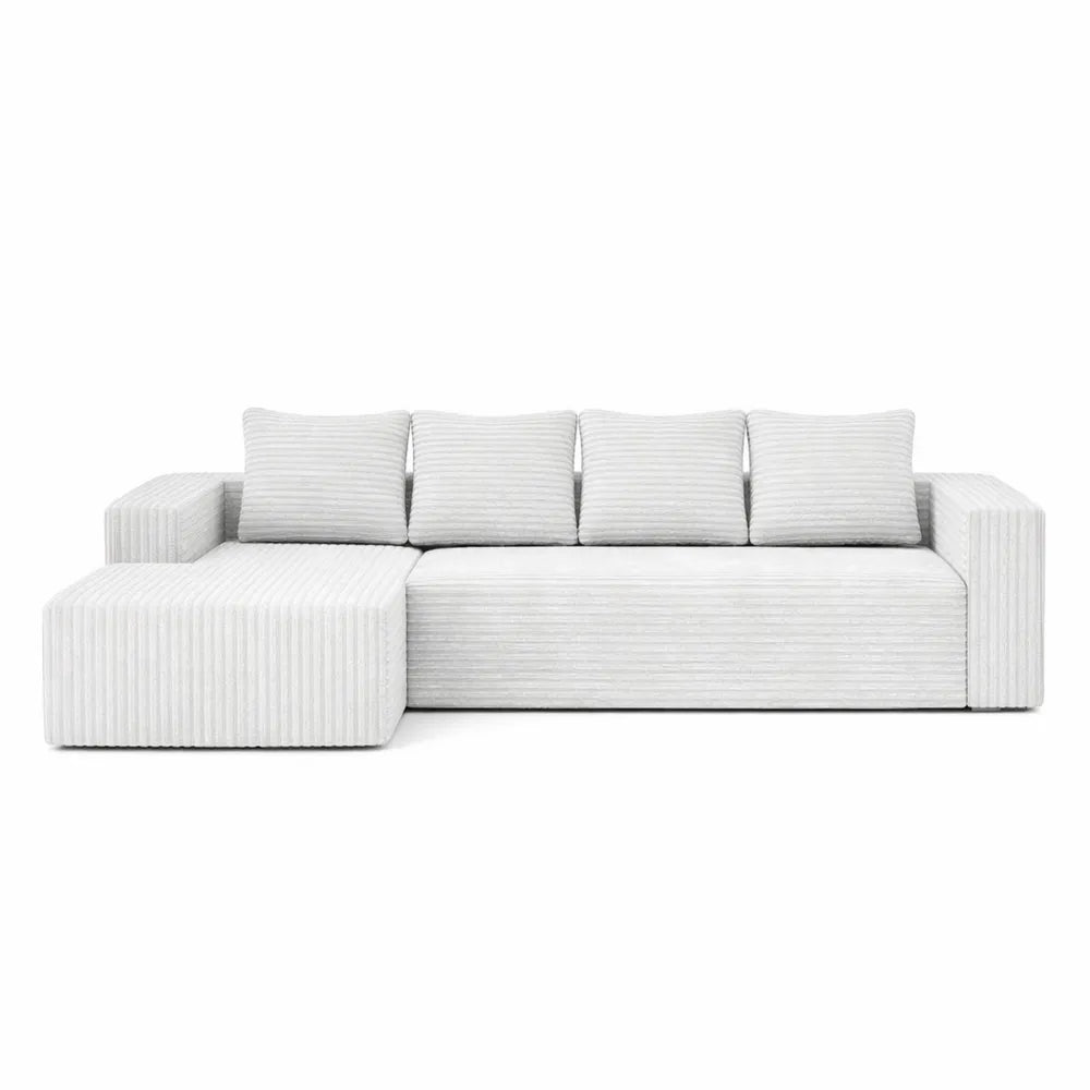 Canapé modulaire avec méridienne en L, 4 places, tissu côtelé, sans montage, crème