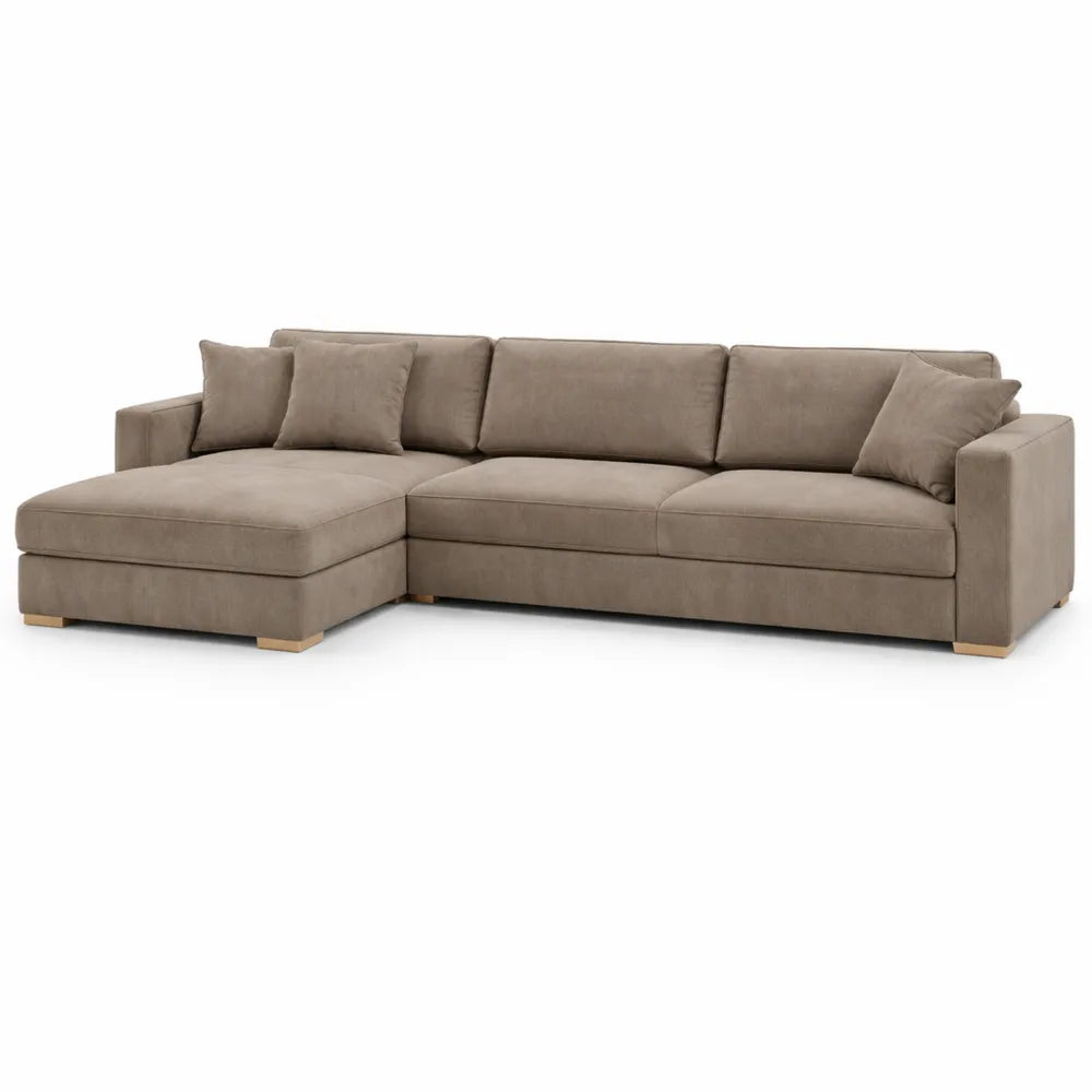 Canapé d'angle gauche convertible en velours côtelé taupe pour 5 places