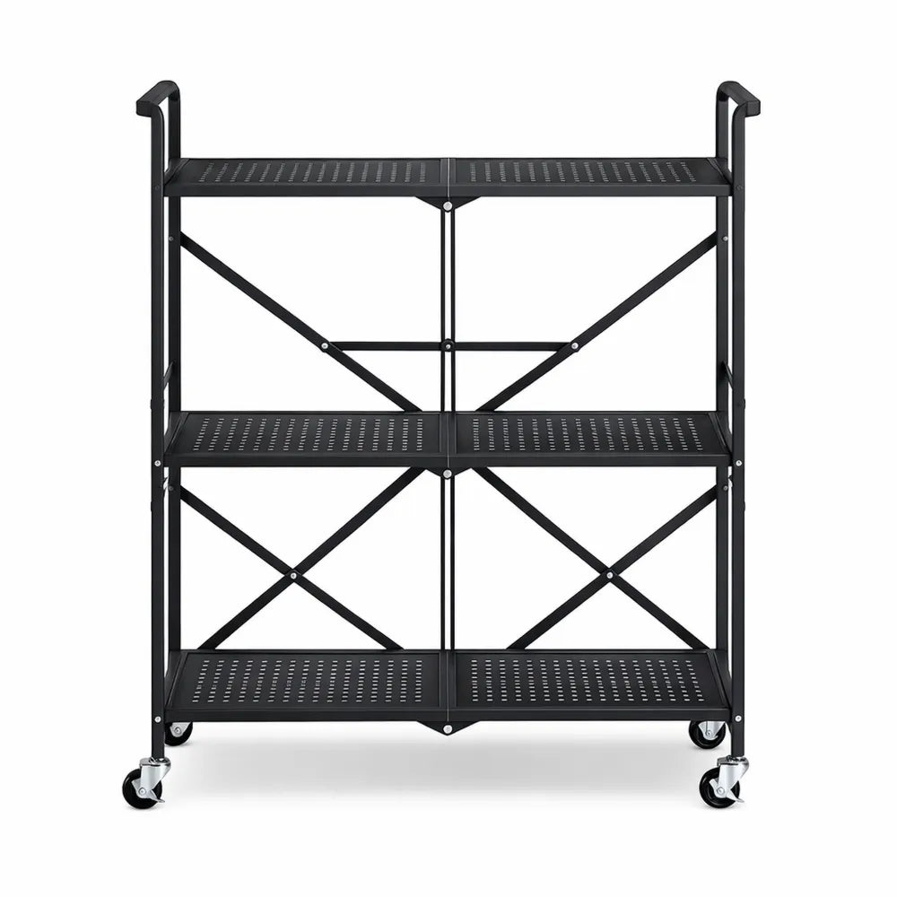 Chariot de Rangement Pliable à 3 Étagères pour Cuisine ou Salle de Bain