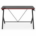 Bureau informatique avec port-casque et tiroirs, 76x60x120 cm, bois et métal, noir et rouge