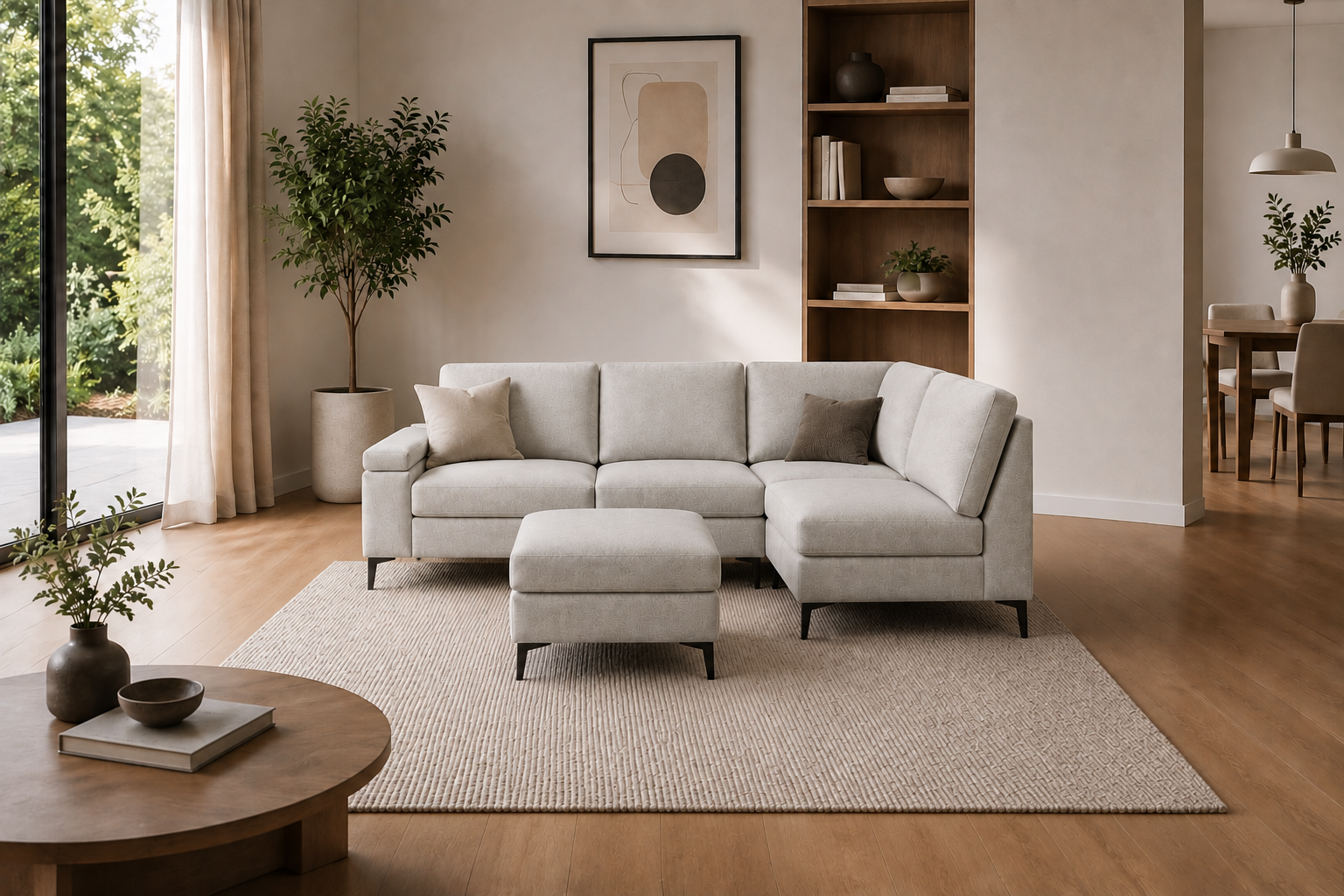 Canapé d’angle modulable en chenille beige