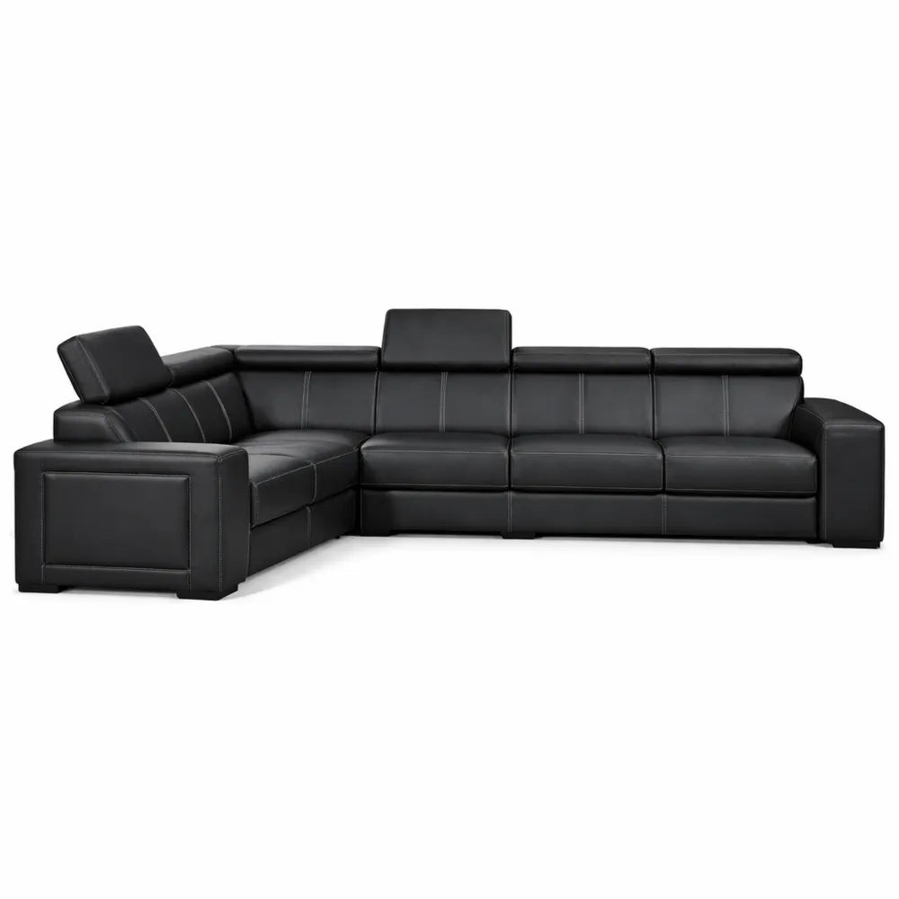Grand canapé d'angle moderne en similicuir noir avec têtières ajustables