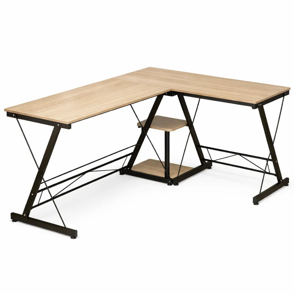 Bureau d'Angle Informatique avec Rangements, Couleur Naturelle
