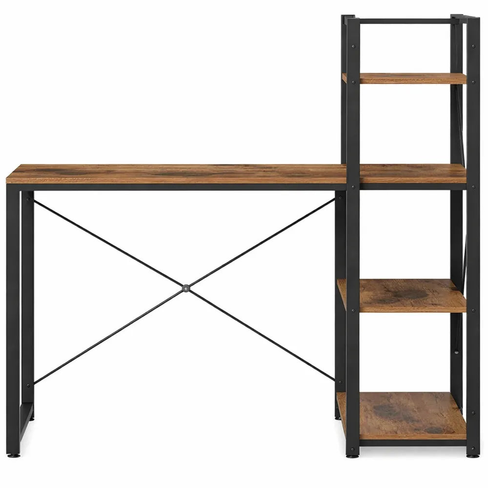 Bureau polyvalent avec étagères réversibles, longueur 120 cm, table pour ordinateur, parfait pour domicile, montage facile, couleur marron rustique et noir