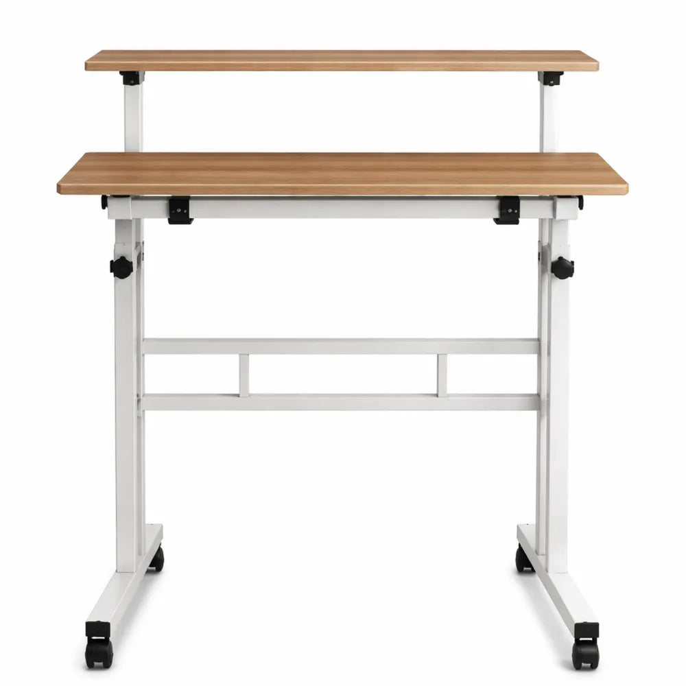 Table roulante réglable pour ordinateur portable avec 2 étagères