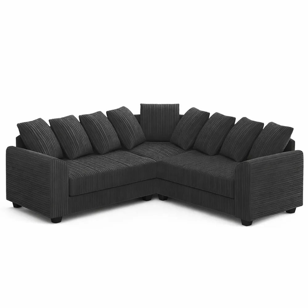 Canapé d'angle modulable 4 places avec méridienne en L, tissu côtelé gris