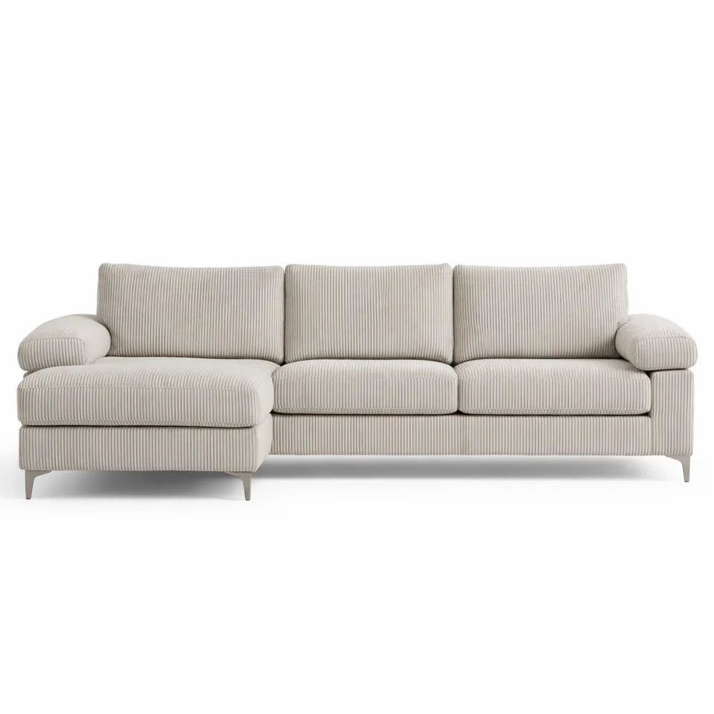 Canapé d'angle confortable en velours côtelé beige pour 4-5 personnes